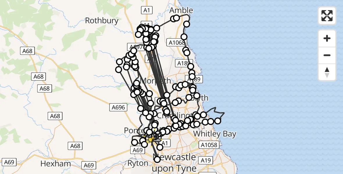 Flight route Police Helicopter Newcastle International Airport - Newcastle International Airport, 05 May 2026, 08:36