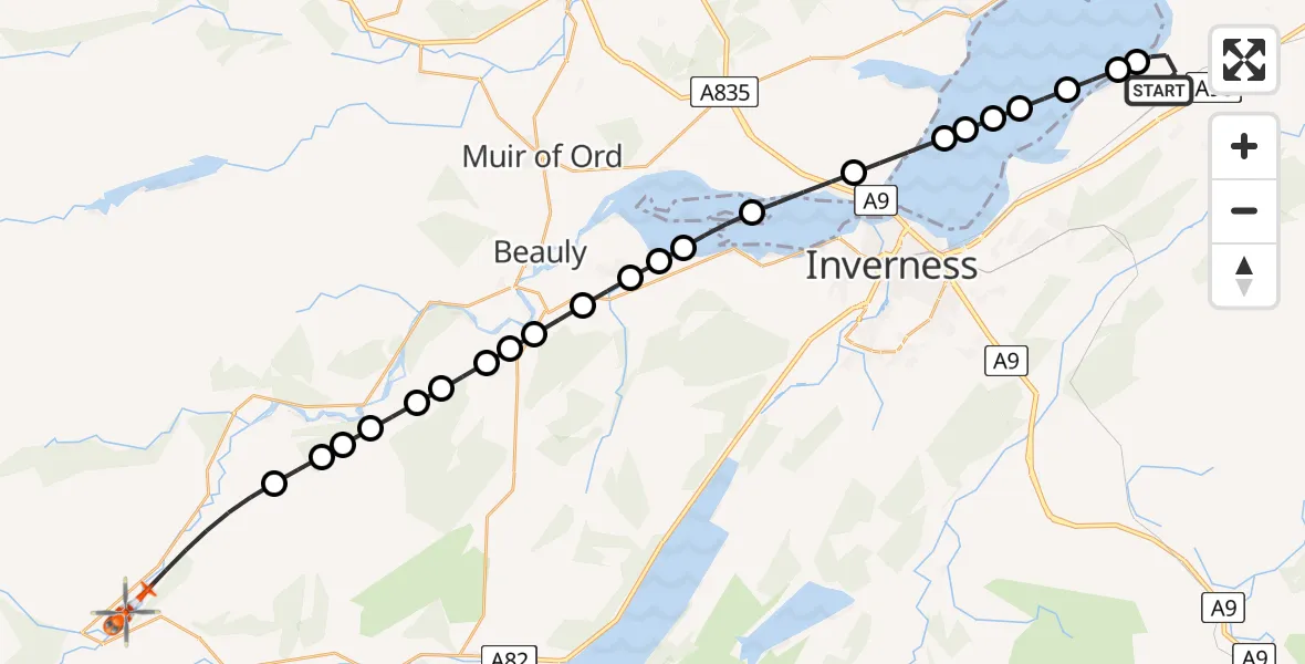 Flight route Coastguard Helicopter Inverness Airport - Cannich, 05 May 2026, 08:44
