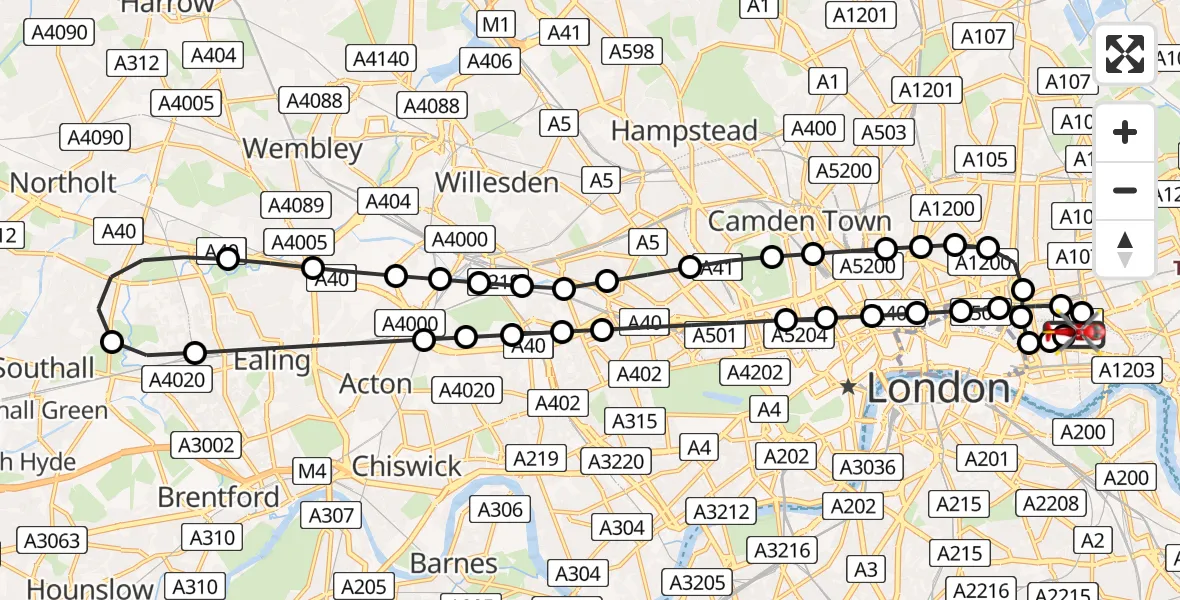 Flight route Air Ambulance Helicopter Royal London Hospital - Royal London Hospital, 05 May 2026, 08:55