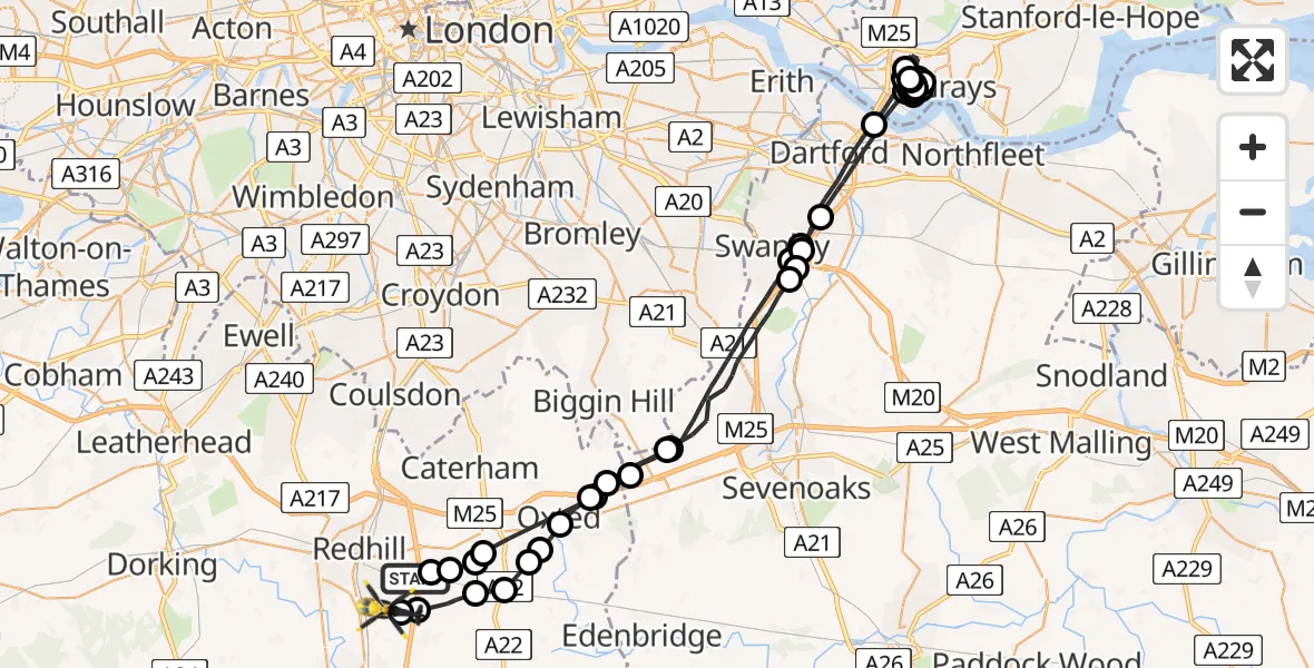 Flight route Police Helicopter South Nutfield - Tandridge, 05 May 2026, 09:23