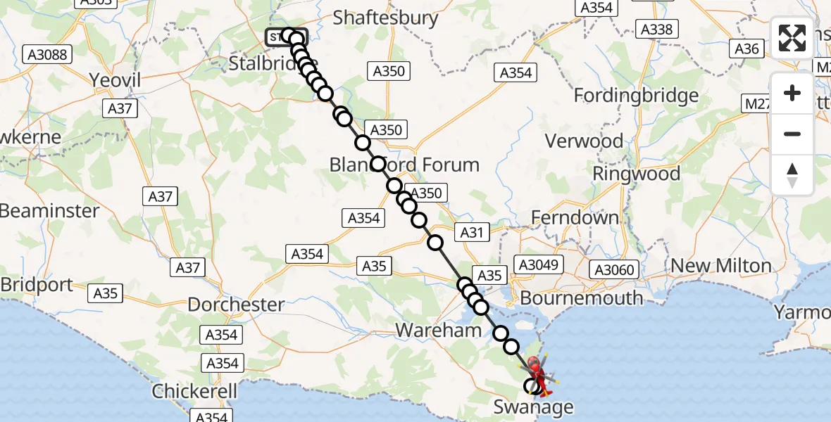 Flight route Air Ambulance Helicopter Henstridge Airfield - Studland, 05 May 2026, 09:47