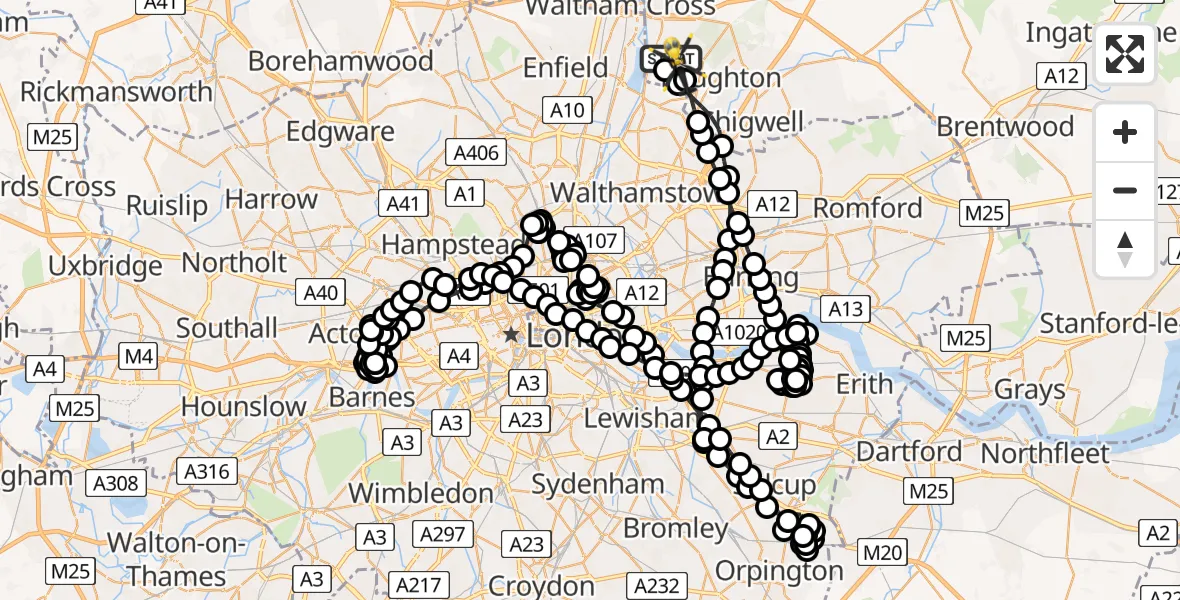 Flight route Police Helicopter Sewardstonebury - Sewardstonebury, 05 May 2026, 09:48