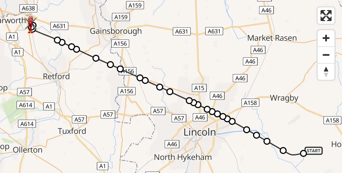 Flight route Air Ambulance Helicopter Horsington - Scrooby, 05 May 2026, 09:48
