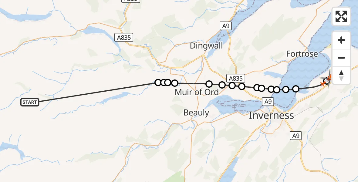 Flight route Coastguard Helicopter Meall Buidhe - Inverness Airport, 05 May 2026, 10:25