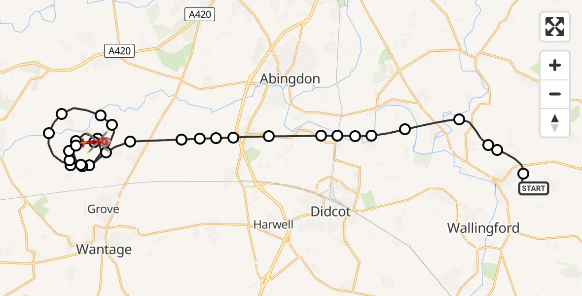Flight route Air Ambulance Helicopter RAF Benson - West Hanney, 05 May 2026, 10:33