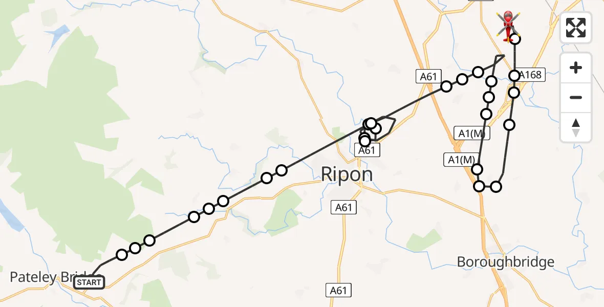 Flight route Air Ambulance Helicopter Glasshouses - RAF Topcliffe, 05 May 2026, 10:39