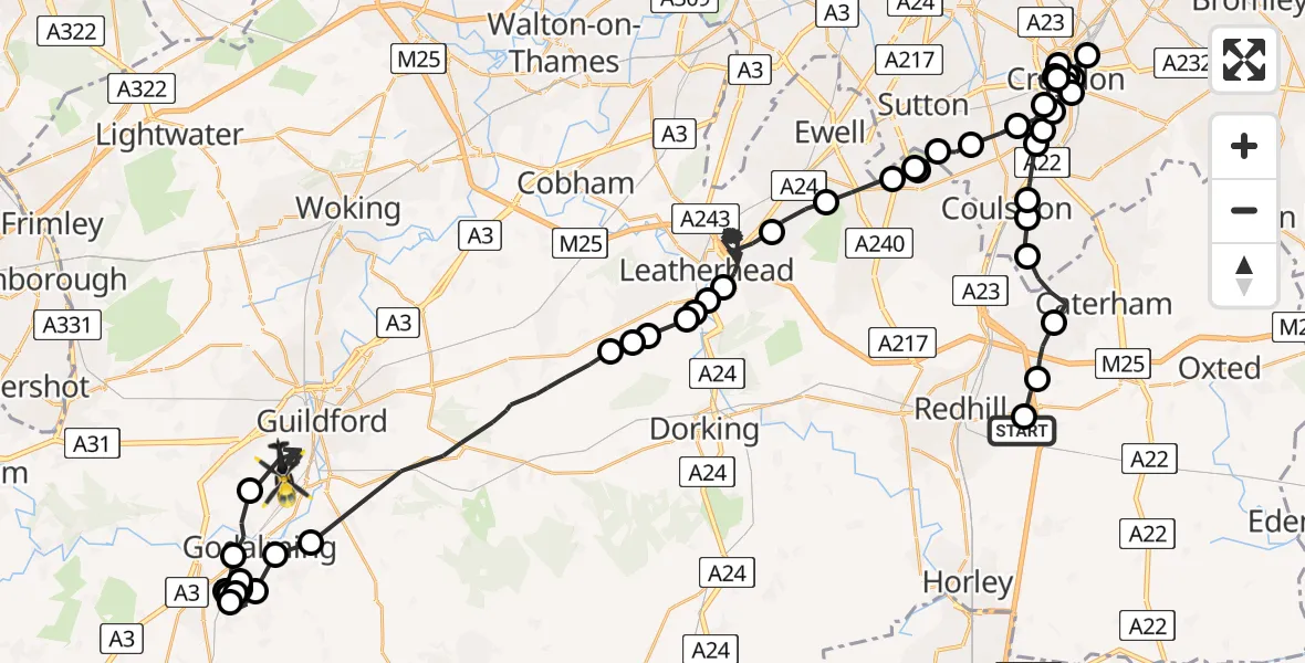 Flight route Police Helicopter South Nutfield - Guildford, 05 May 2026, 10:40