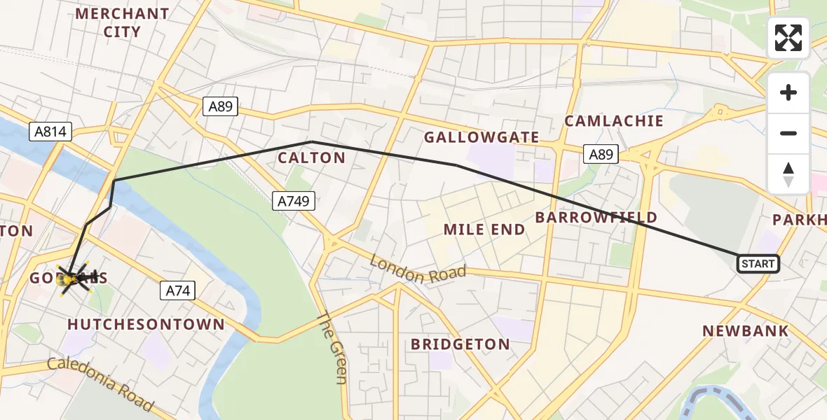 Flight route Police Helicopter Glasgow - Glasgow, 05 May 2026, 10:52