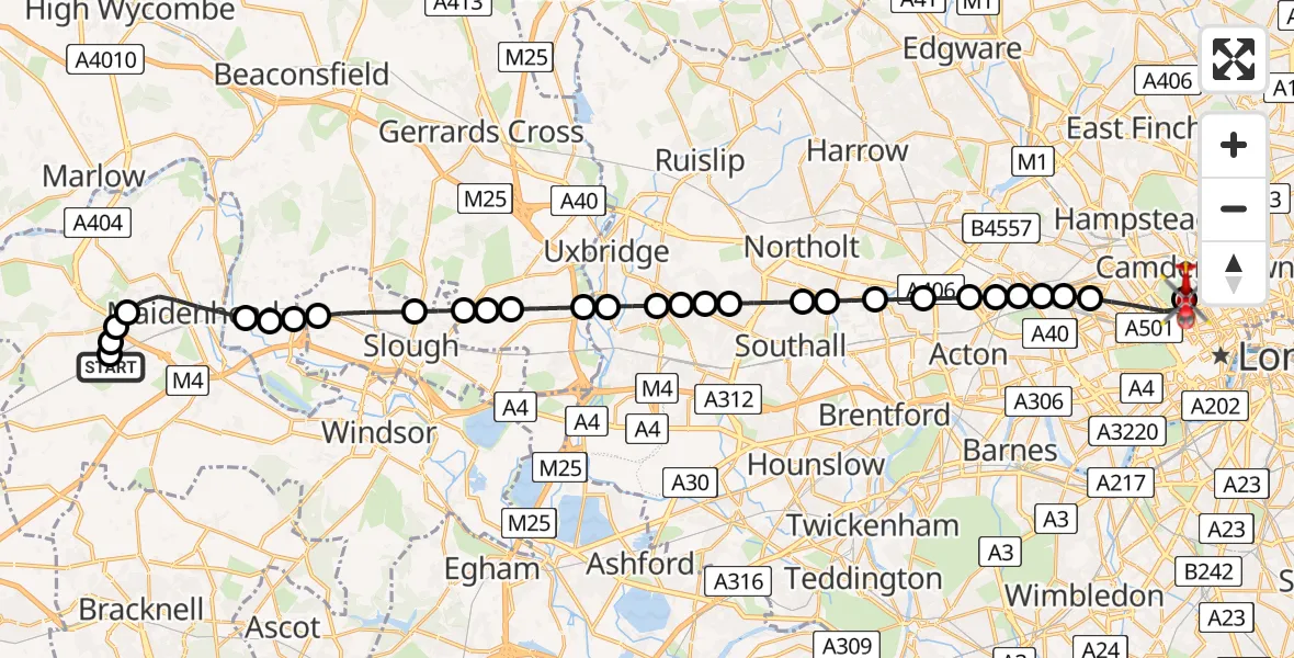 Flight route Air Ambulance Helicopter White Waltham Airfield - Chalk Farm, 05 May 2026, 11:23