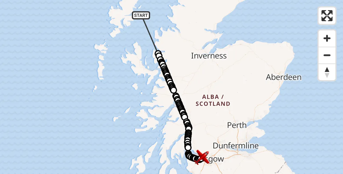 Flight route Air Ambulance Aircraft Inner Seas - Glasgow Airport, 05 May 2026, 11:24