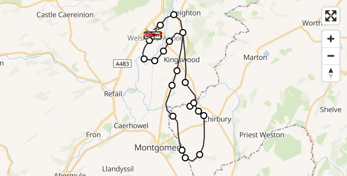 Flight route Air Ambulance Helicopter Welshpool Airport - Welshpool Airport, 05 May 2026, 11:31