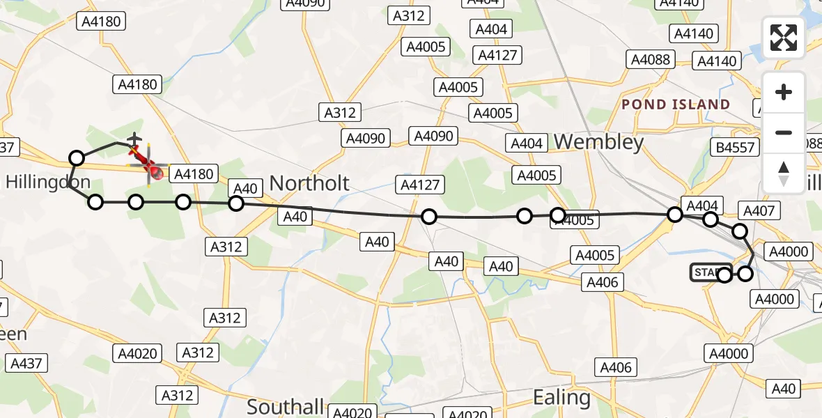 Flight route Air Ambulance Helicopter Park Royal - RAF Northolt, 05 May 2026, 11:36