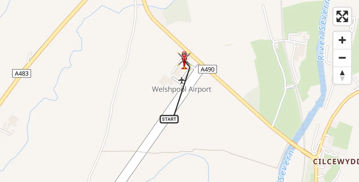 Flight route Air Ambulance Helicopter Welshpool Airport - Welshpool Airport, 05 May 2026, 11:51