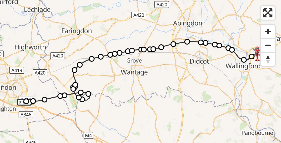 Flight route Air Ambulance Helicopter Great Western Hospital - RAF Benson, 05 May 2026, 11:54