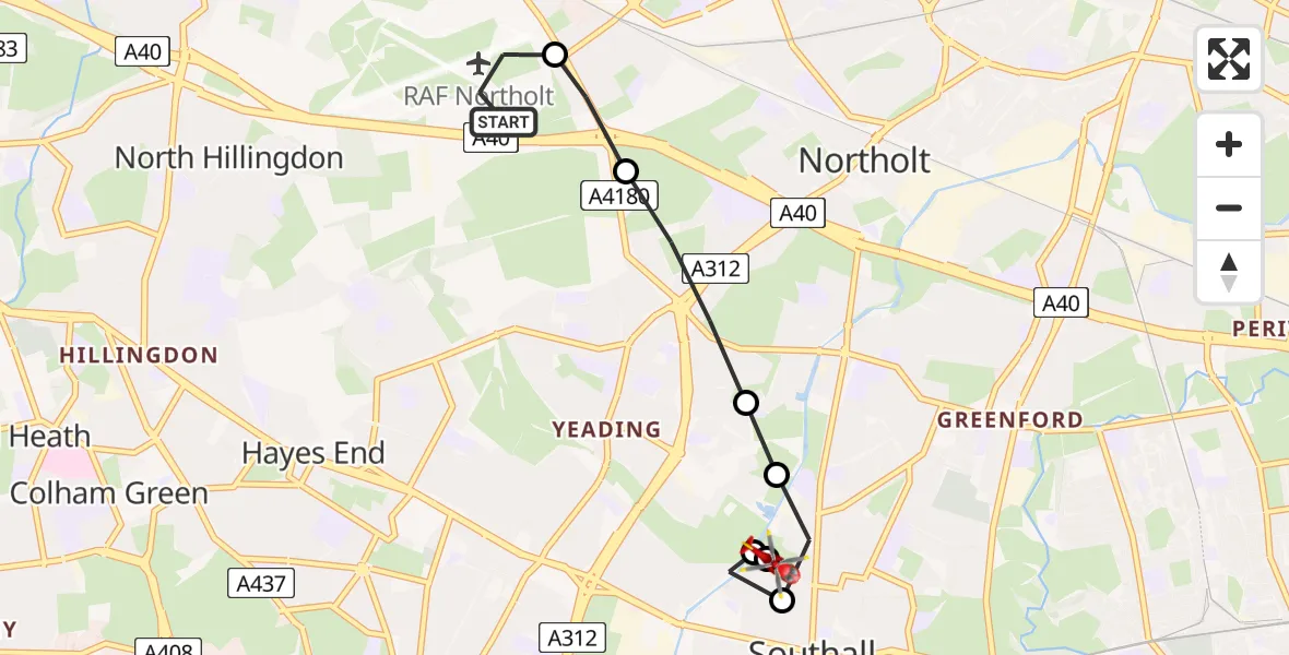 Flight route Air Ambulance Helicopter RAF Northolt - Ealing, 05 May 2026, 11:59