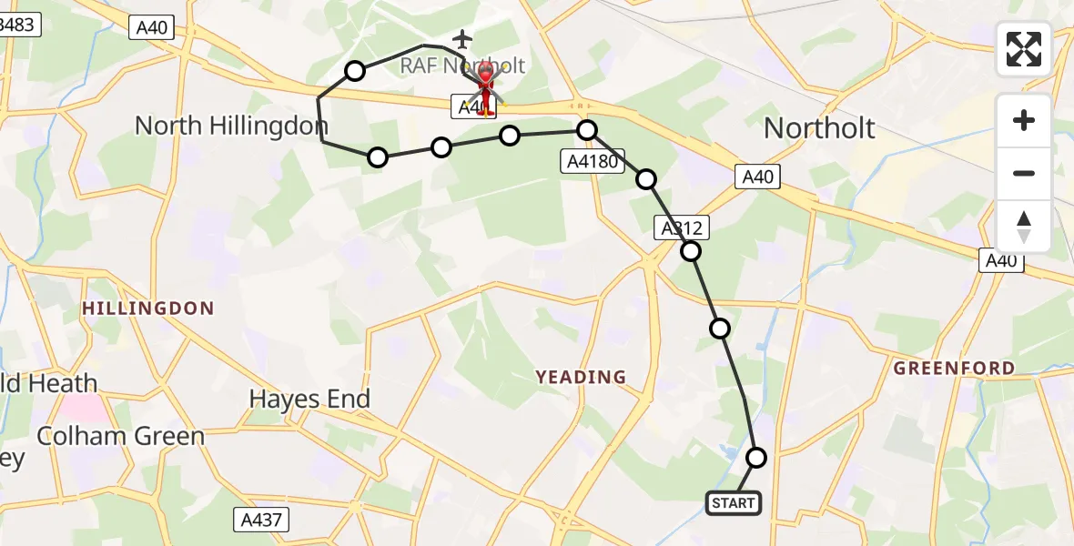 Flight route Air Ambulance Helicopter Ealing - RAF Northolt, 05 May 2026, 12:33