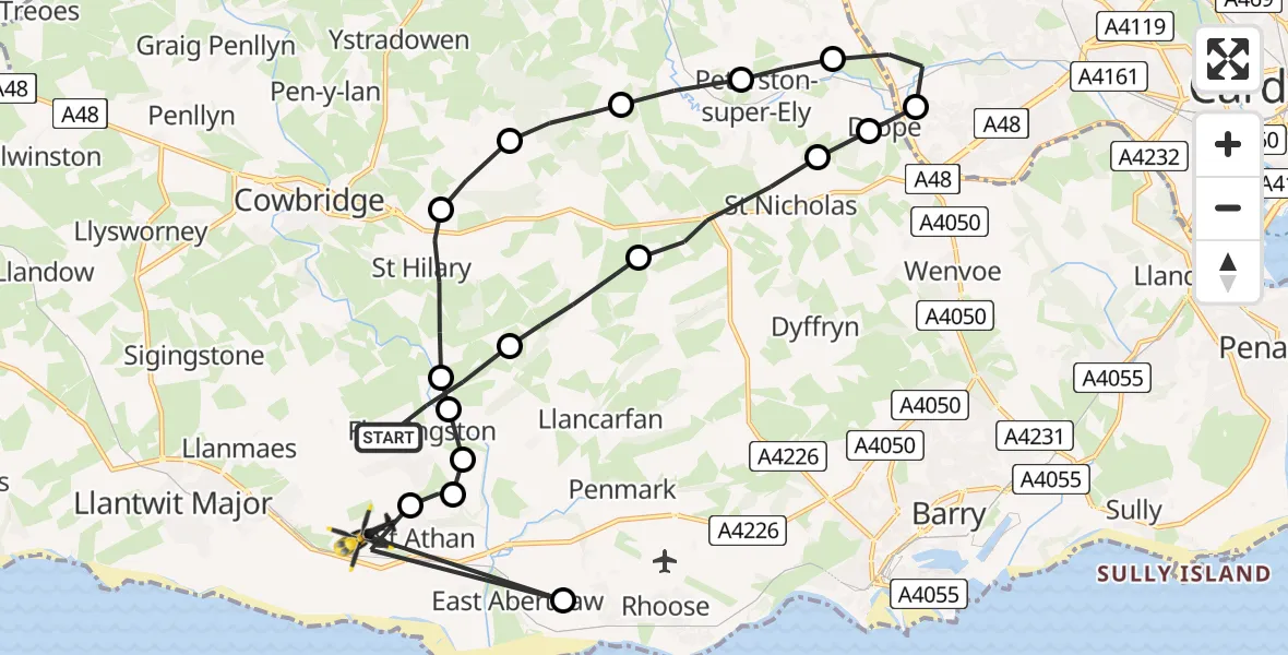 Flight route Police Helicopter Flemingston - MOD St Athan, 05 May 2026, 12:33