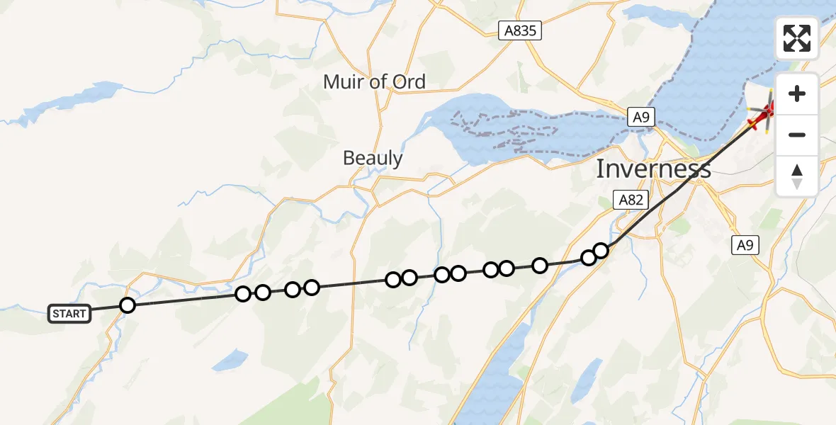 Flight route Air Ambulance Helicopter Highland - Inverness, 05 May 2026, 12:46