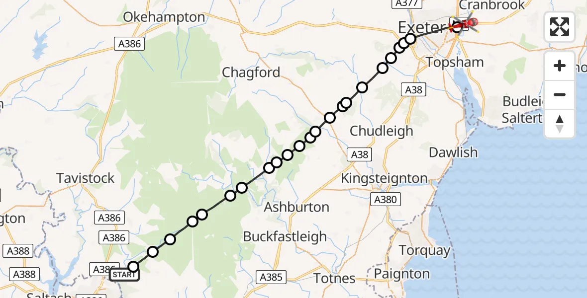 Flight route Air Ambulance Helicopter Bickleigh - East Devon, 05 May 2026, 12:49