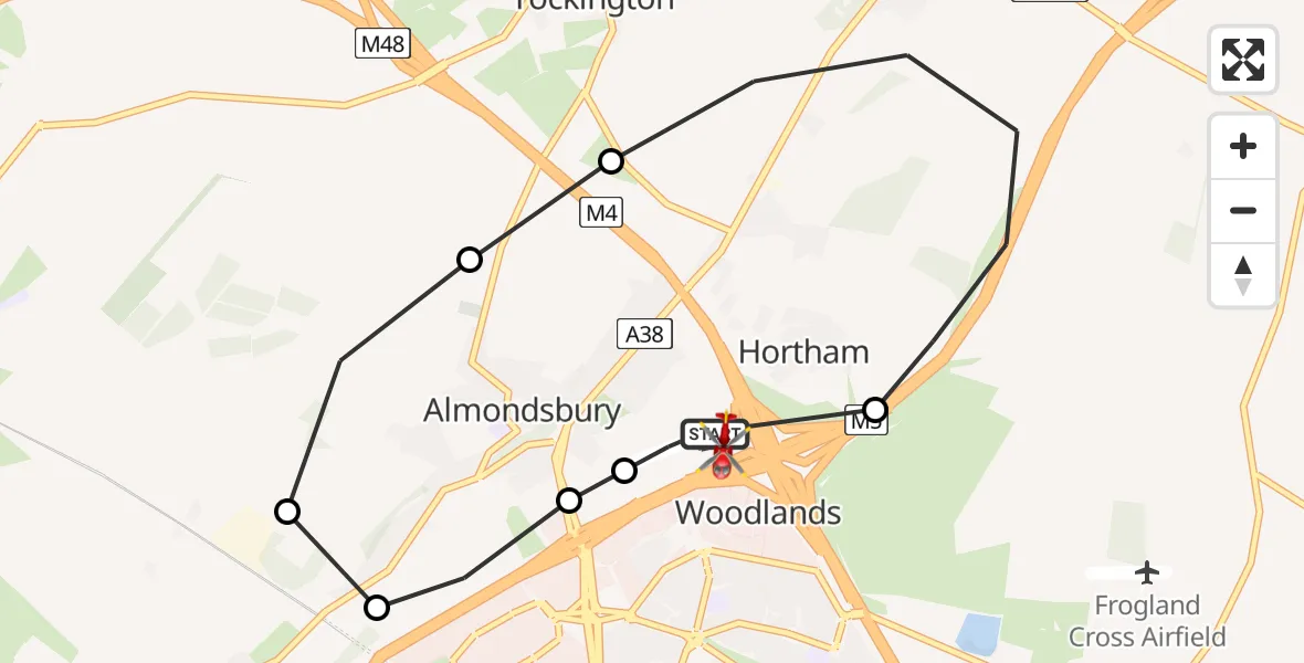 Flight route Air Ambulance Helicopter Almondsbury Helicopter Base - Almondsbury Helicopter Base, 05 May 2026, 13:13