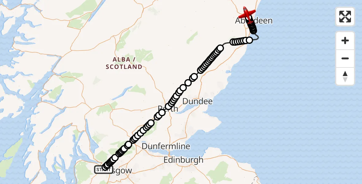 Flight route Air Ambulance Aircraft Glasgow Airport - Aberdeen International Airport, 05 May 2026, 13:20