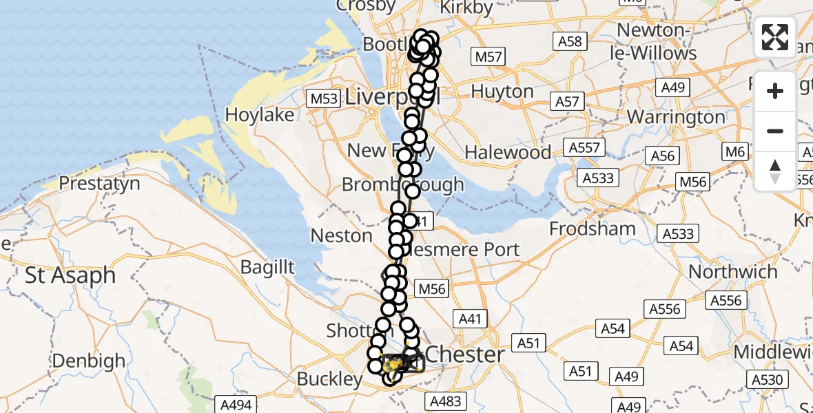 Flight route Police Helicopter Hawarden Airport - Hawarden Airport, 05 May 2026, 13:35