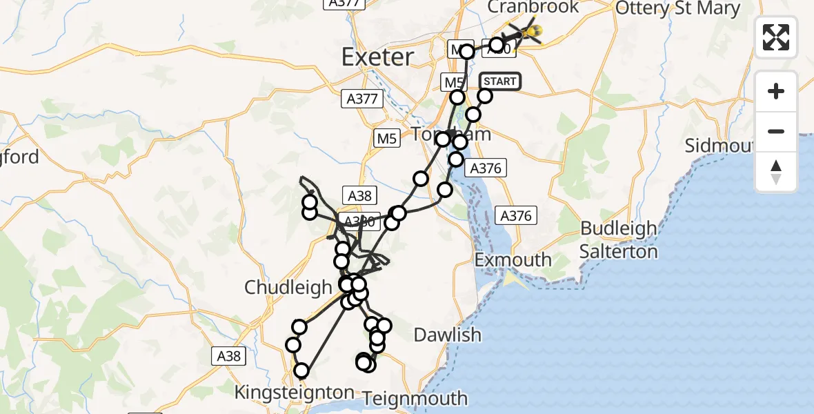 Flight route Police Helicopter Clyst Honiton - Exeter International Airport, 05 May 2026, 13:35
