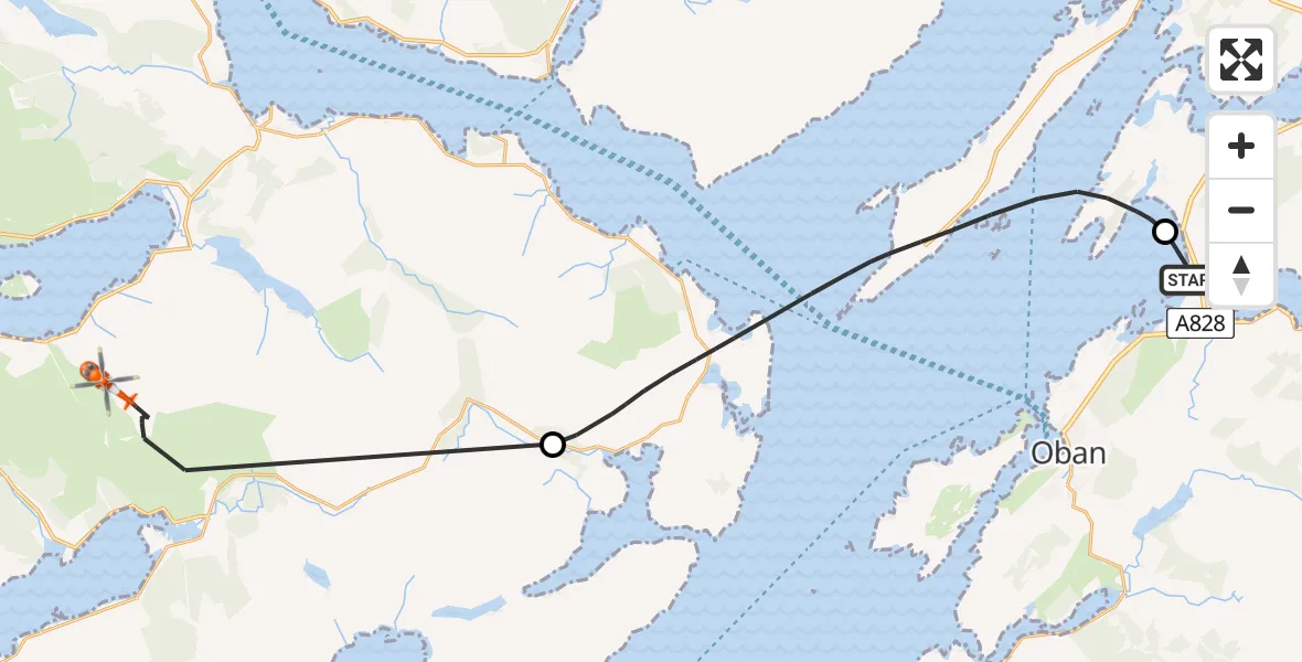 Flight route Coastguard Helicopter Oban Airport - Argyll and Bute, 05 May 2026, 13:39