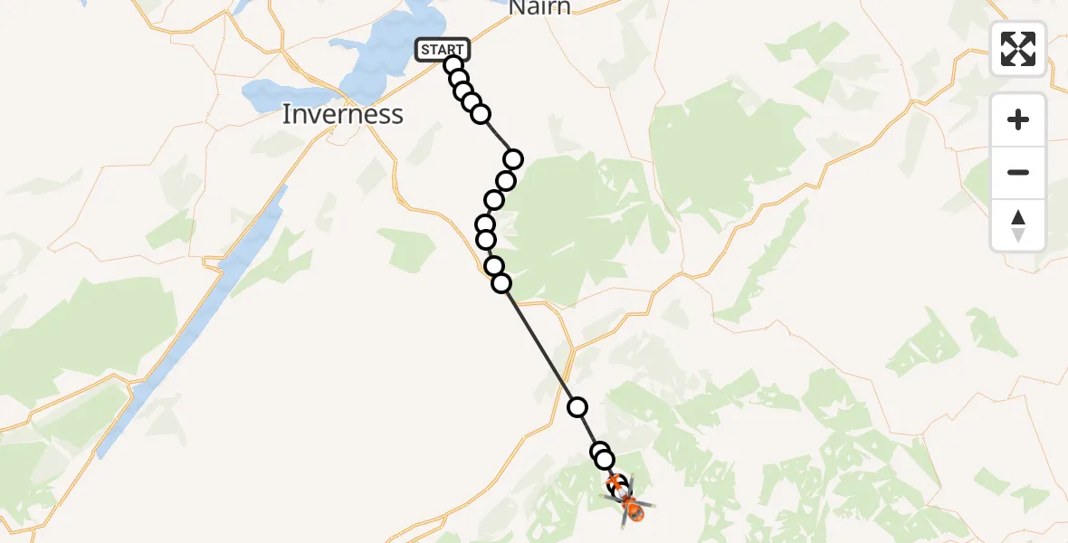 Flight route Coastguard Helicopter Inverness Airport - Highland, 05 May 2026, 13:43