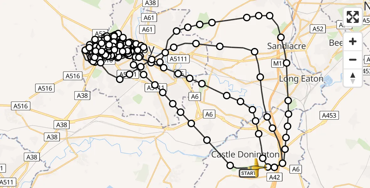 Flight route Police Aircraft East Midlands Airport - East Midlands Airport, 05 May 2026, 14:15