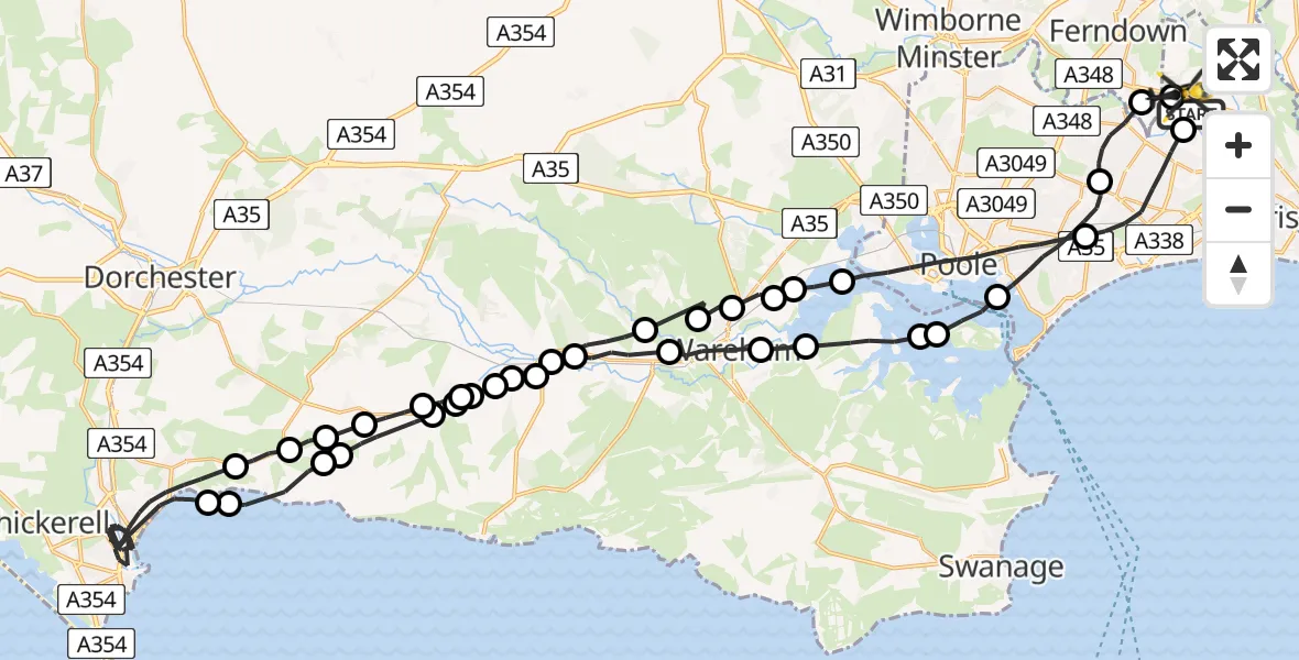 Flight route Police Helicopter Bournemouth Airport - Bournemouth Airport, 05 May 2026, 14:15
