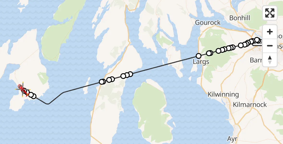 Flight route Air Ambulance Helicopter Glasgow Airport - Argyll and Bute, 05 May 2026, 14:44