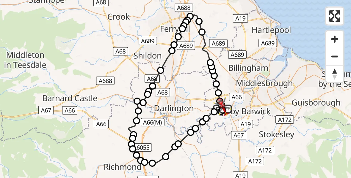Flight route Air Ambulance Helicopter Egglescliffe - Egglescliffe, 05 May 2026, 14:50