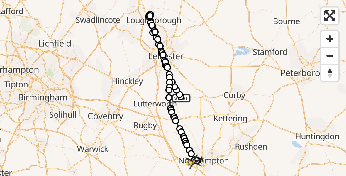 Flight route Police Helicopter Theddingworth - Upton, 05 May 2026, 14:50