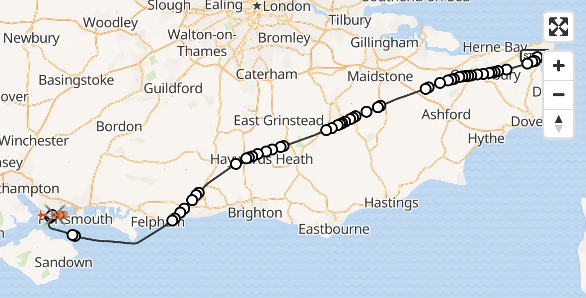Flight route Coastguard Helicopter Manston Airport - Solent Airport, 05 May 2026, 14:54