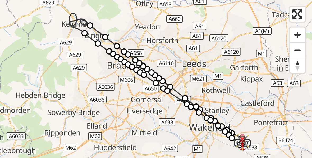 Flight route Air Ambulance Helicopter YAA Nostell Helicopter Port - YAA Nostell Helicopter Port, 05 May 2026, 14:57