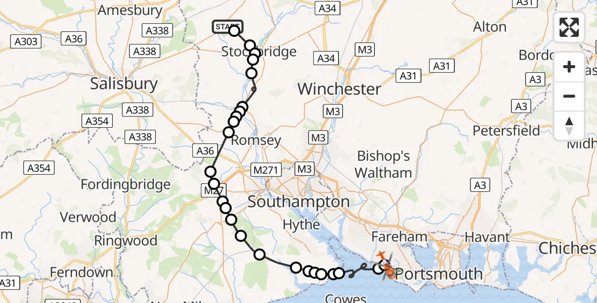Flight route Coastguard Helicopter Middle Wallop Airfield - Solent Airport, 05 May 2026, 15:11