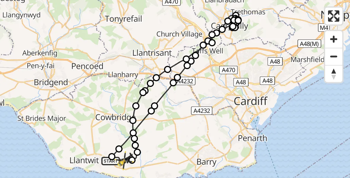 Flight route Police Helicopter Boverton - MOD St Athan, 05 May 2026, 15:21