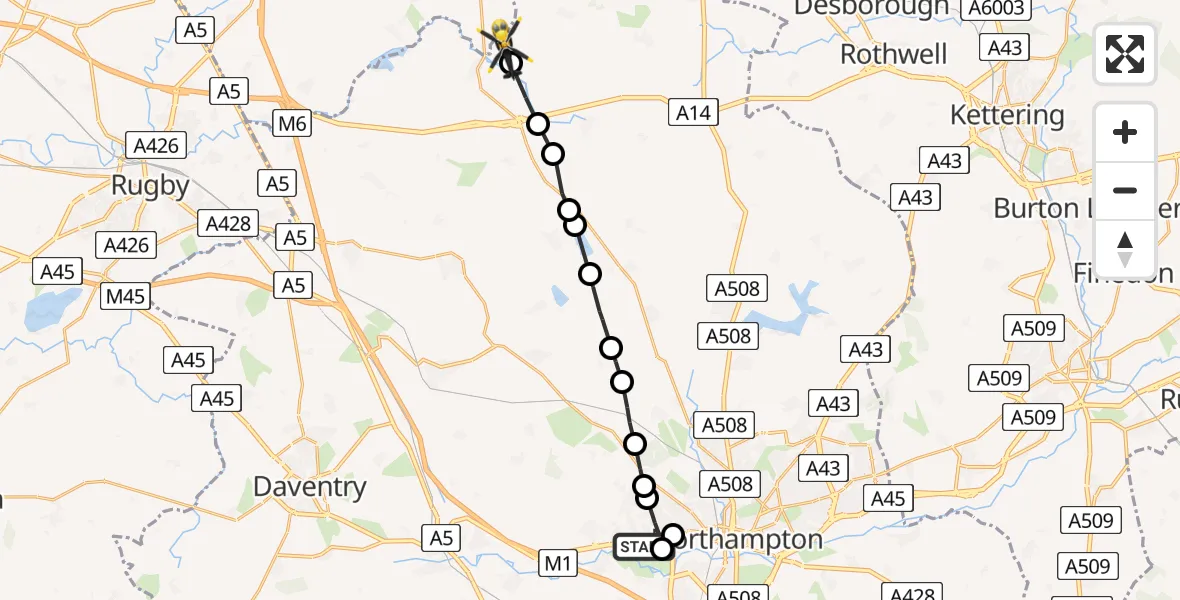 Flight route Police Helicopter Upton - Welford, 05 May 2026, 15:38