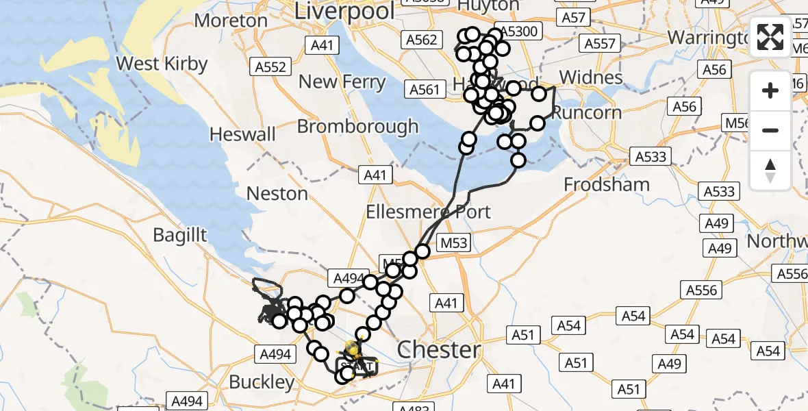 Flight route Police Helicopter Hawarden Airport - Hawarden Airport, 05 May 2026, 15:45