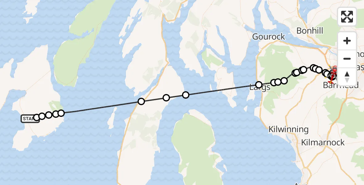 Flight route Air Ambulance Helicopter Glenegedale - Royal Alexandria Hospital Paisley, 05 May 2026, 15:50