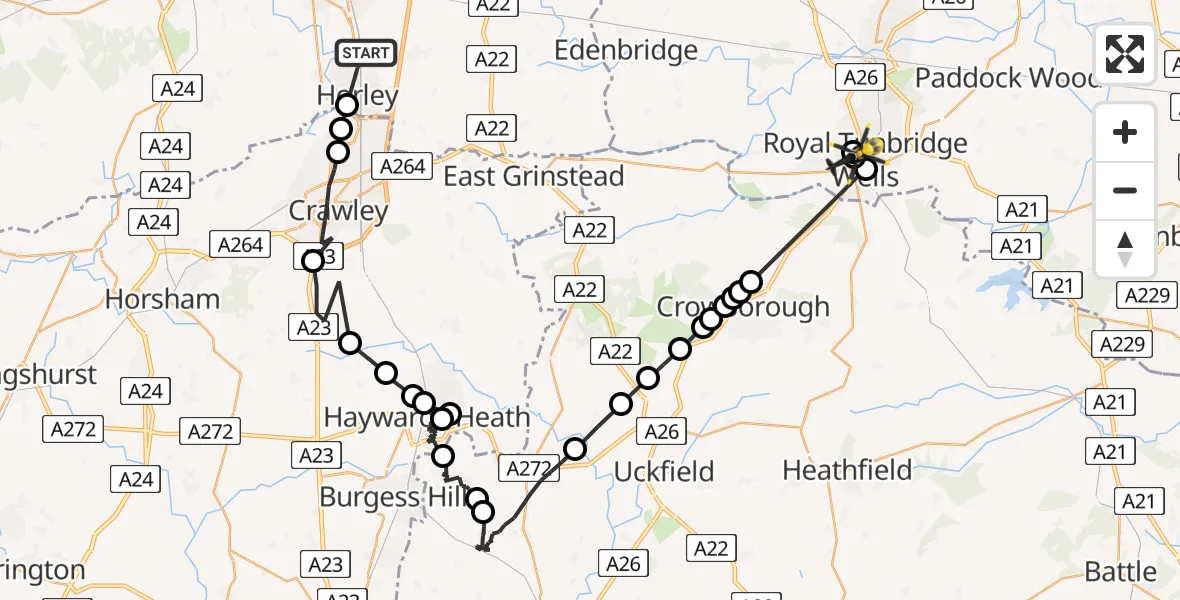 Flight route Police Helicopter Salfords - Royal Tunbridge Wells, 05 May 2026, 16:00