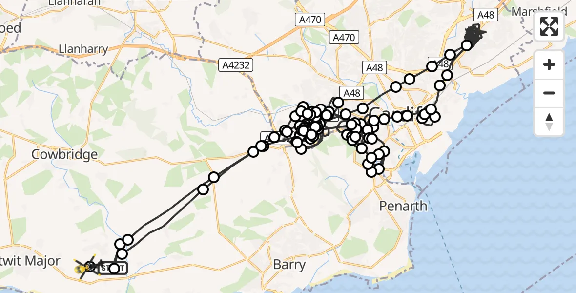 Flight route Police Helicopter St Athan - MOD St Athan, 05 May 2026, 16:12