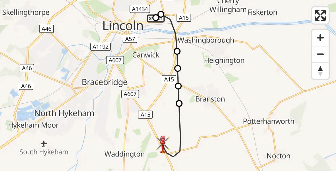 Flight route Air Ambulance Helicopter Lincoln County Trauma Unit - North Kesteven, 05 May 2026, 16:13