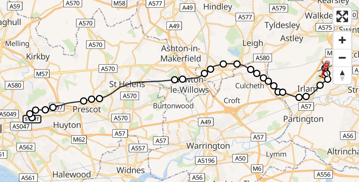 Flight route Air Ambulance Helicopter Knotty Ash - Manchester Barton Aerodrome, 05 May 2026, 16:20