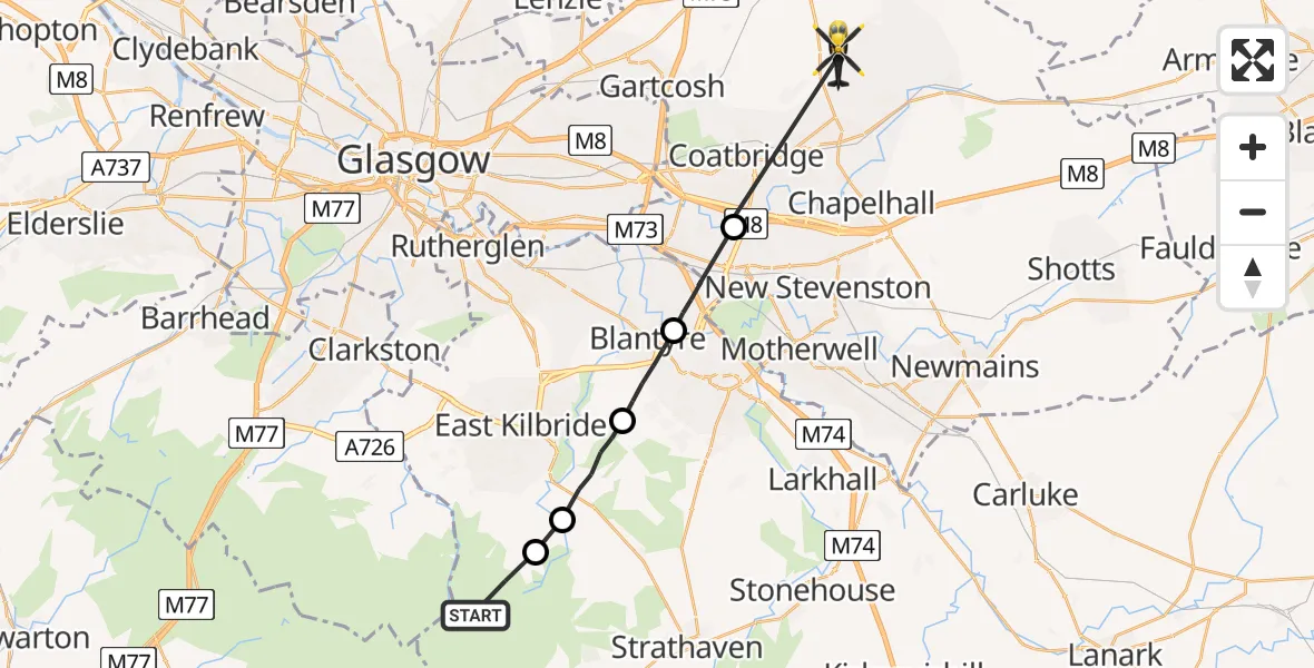 Flight route Police Helicopter South Lanarkshire - Airdrie, 05 May 2026, 16:30