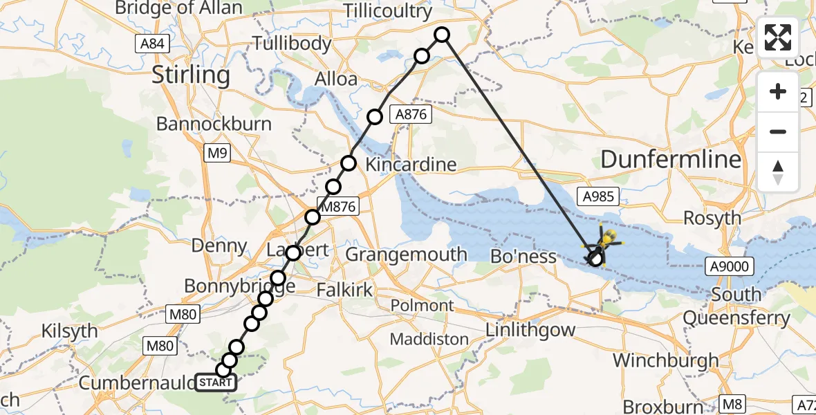 Flight route Police Helicopter Fannyside Mill - North Sea, 05 May 2026, 16:40