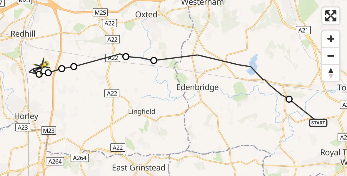 Flight route Police Helicopter Bidborough - Redhill Aerodrome, 05 May 2026, 16:45