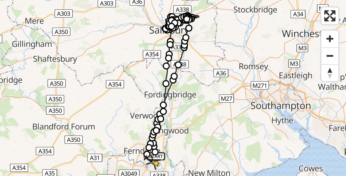 Flight route Police Helicopter Bournemouth Airport - Bournemouth Airport, 05 May 2026, 16:47