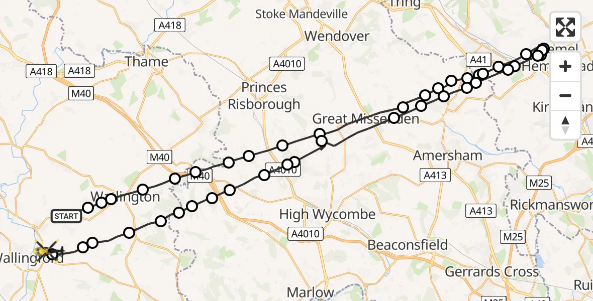 Flight route Police Helicopter Ewelme - Crowmarsh Gifford, 05 May 2026, 16:52